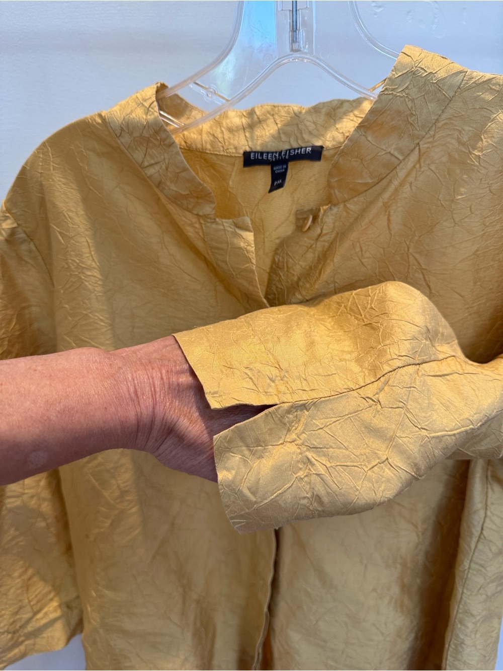 Eileen Fisher Mustard Crinkled Open-Front Jacket - Picture 4 of 7